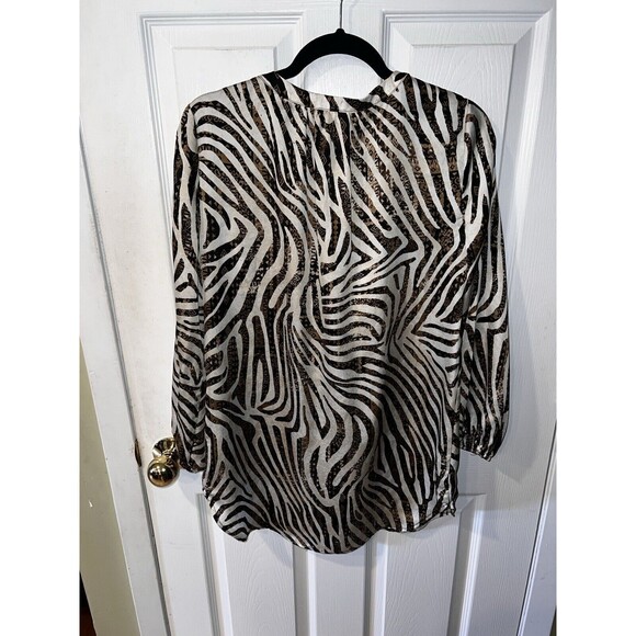 Chicos Blouse Womens Petite 0 Sz PS Top Brown Animal Zebra Tassel Shirt Mobwife - Picture 7 of 9